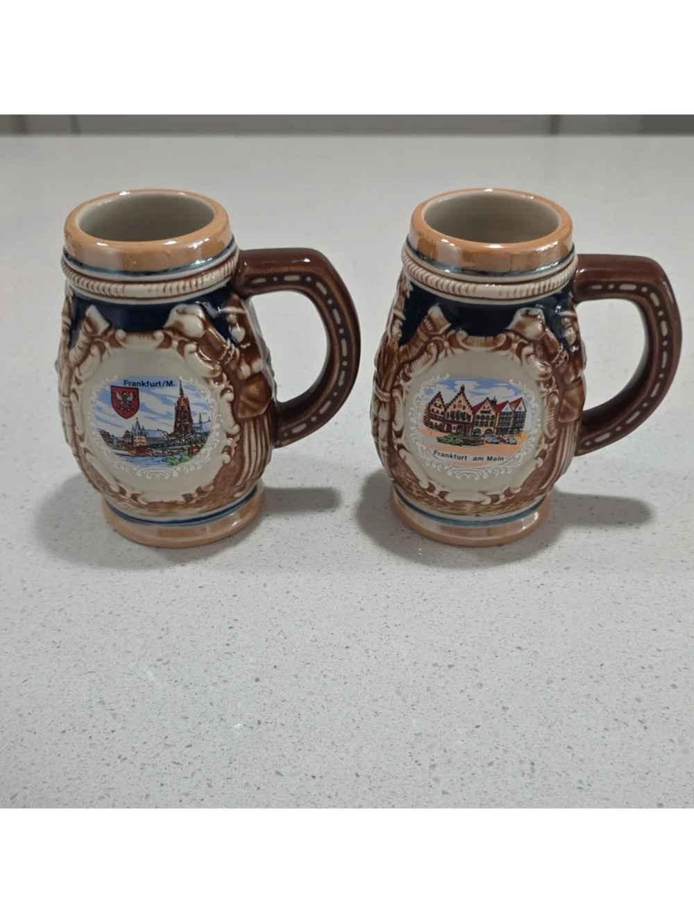 Pair of Vintage Ceramic Frankfurt Beer Stein Mugs